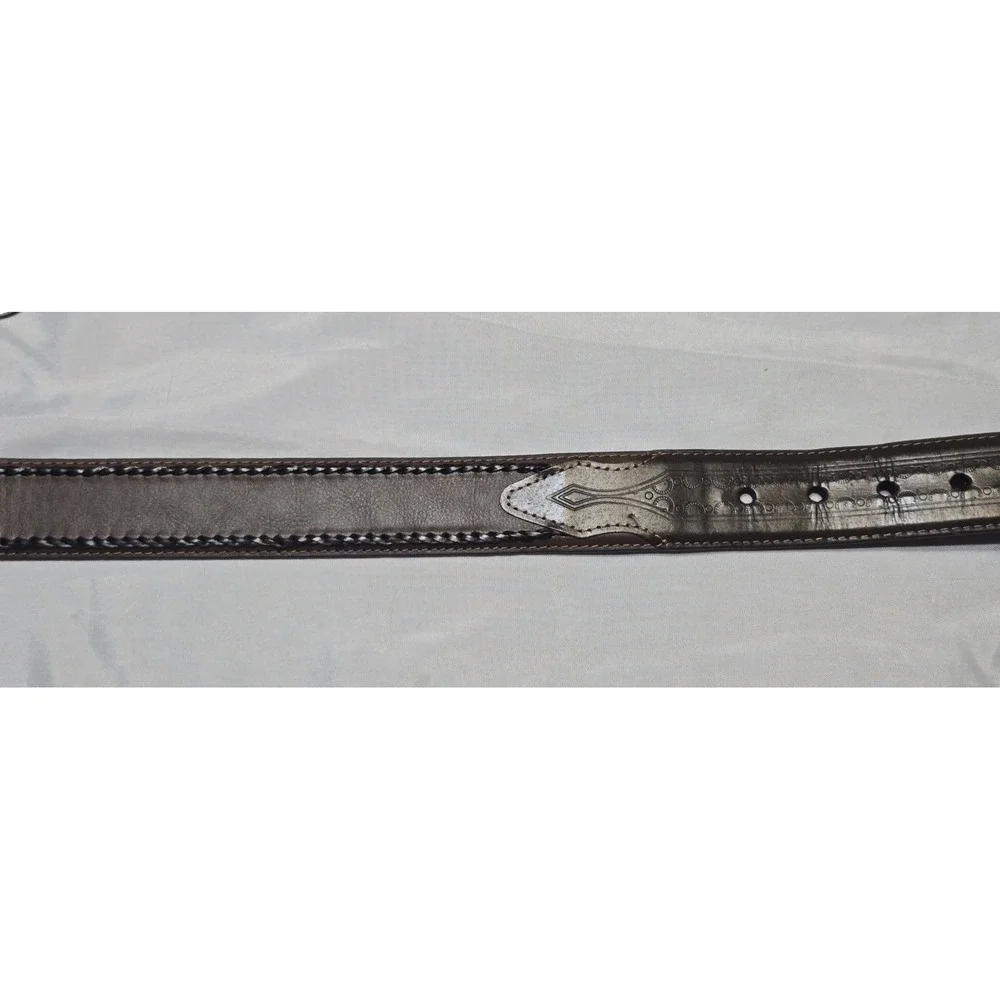 Western Work Leather And Metal Tooled Mens Belt Large 38-40 Brown Buckle